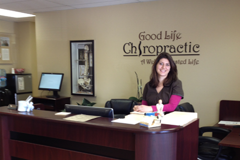 image of a receptionist in the lobby of Campbell CA chiropractor Good Life Chiropractic